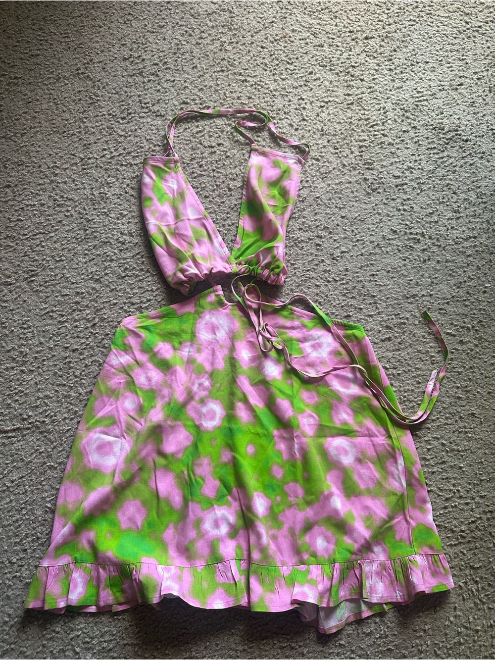 ASOS Pink & Green Tie-Dye Halter Backless Mini Dress